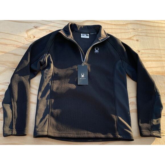 Spyder Men's Fleece Sweater Jacket Size M Black 1/4 Zip‎ Pullover Widow Spider - Picture 1 of 10